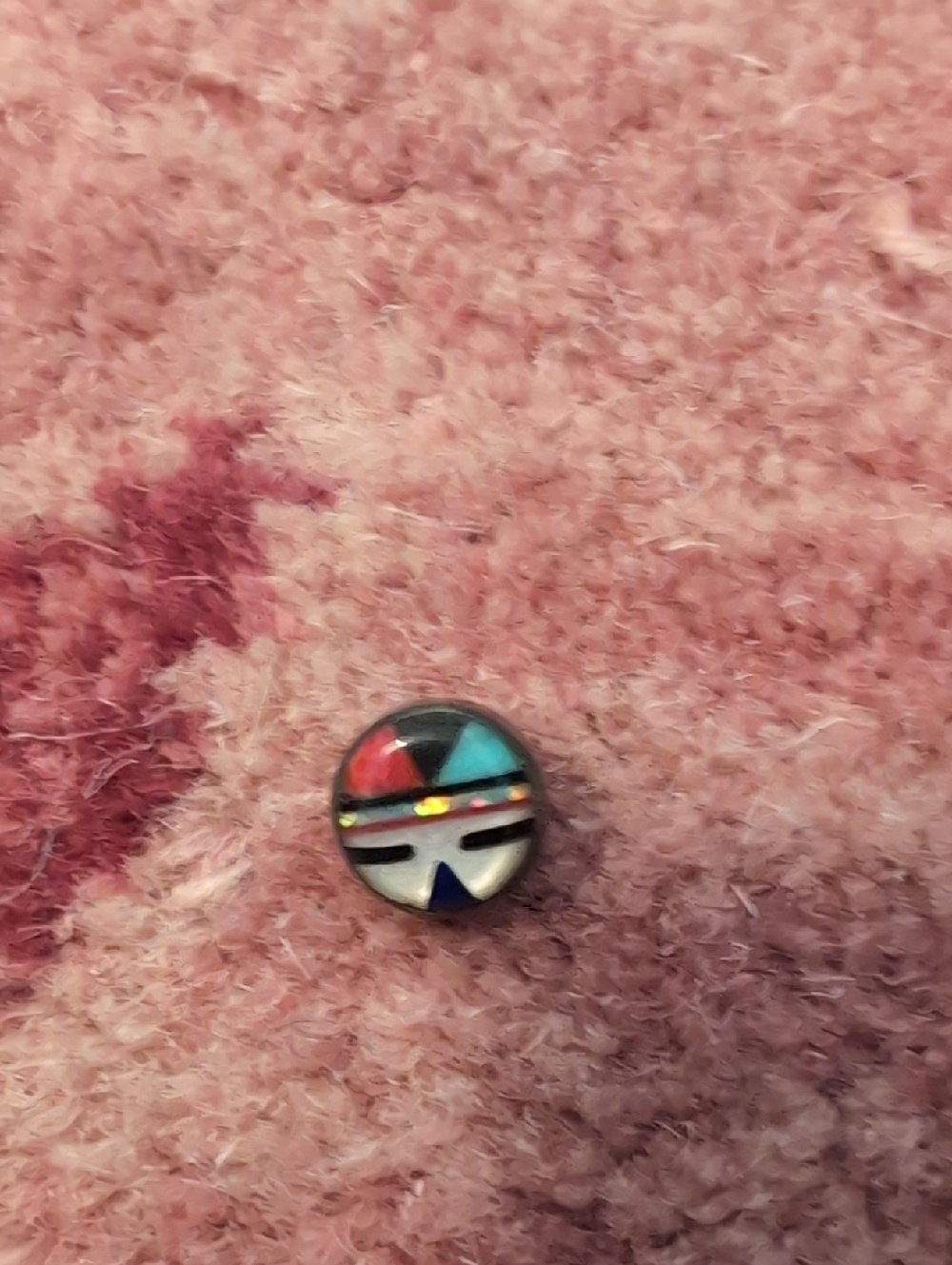 Round Inlay Button / Single Stud Earring— Multicolor Turquoise, Red, White, Blue